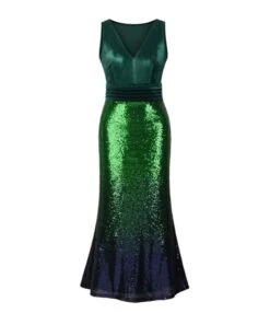 Sleeveless V-neck Velvet Sequin Patchwork Evening Maxi Dress -OTIS Clothing Shop 210514423 7