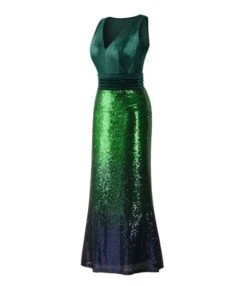 Sleeveless V-neck Velvet Sequin Patchwork Evening Maxi Dress -OTIS Clothing Shop 210514423 8