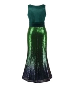 Sleeveless V-neck Velvet Sequin Patchwork Evening Maxi Dress -OTIS Clothing Shop 210514423 9