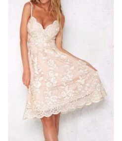 Lettuce Trim Sweetheart Collar Embroidered Lace Backless Dress 210519103 -OTIS Clothing Shop 210519103 3