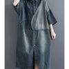 Colorblock Lapel Neck Single-breasted Stitching Oversize Denim Dress 210528496