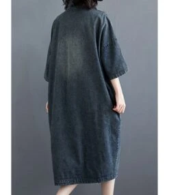 Colorblock Lapel Neck Single-breasted Stitching Oversize Denim Dress 210528496 -OTIS Clothing Shop 210528496 3