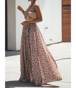 Bohemian V-neck Floral Print Tie Up Split Maxi-Dress 210528724 -OTIS Clothing Shop 210528724 2