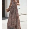 Bohemian V-neck Floral Print Tie Up Split Maxi-Dress 210528724 -OTIS Clothing Shop 210528724 burgundy