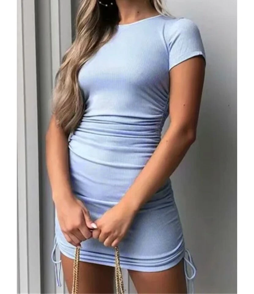 Solid Color Smock Lace-up Short Sleeve Bodycon Dress 210601979 3 Solid Color Smock Lace-up Short Sleeve Bodycon Dress 210601979