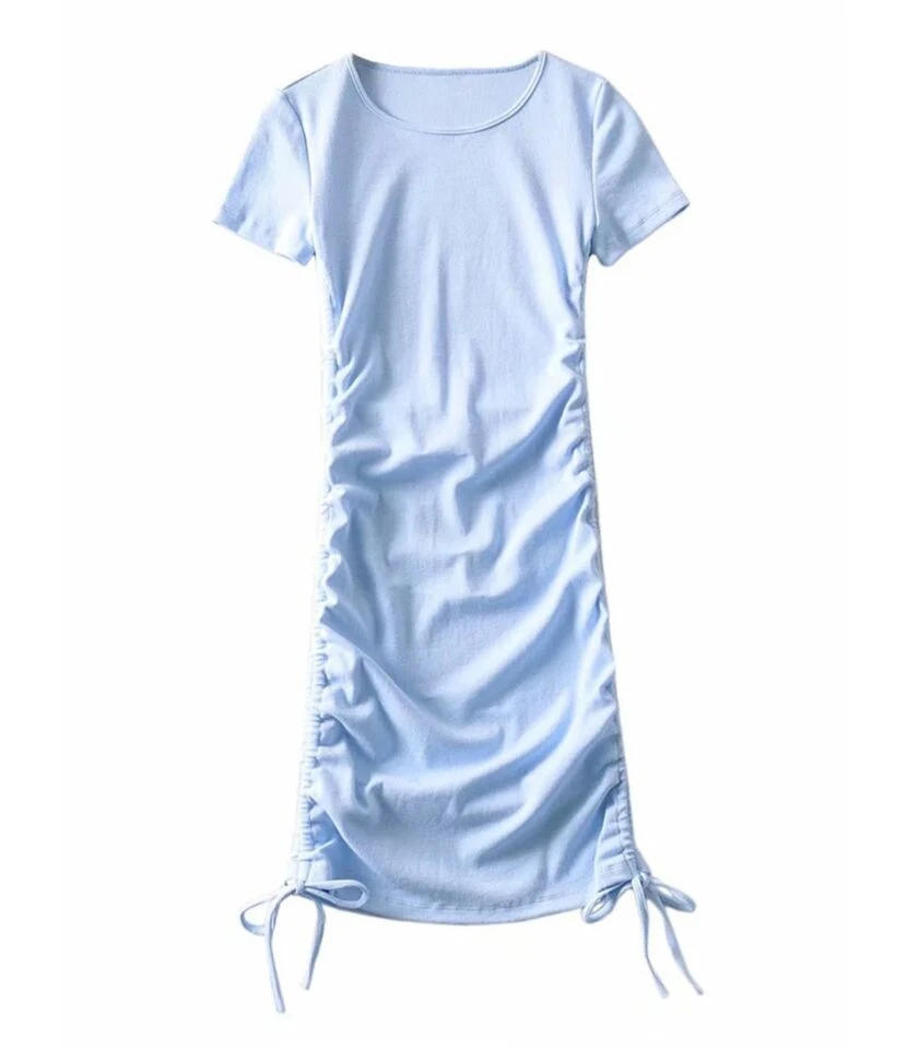 Solid Color Smock Lace-up Short Sleeve Bodycon Dress 210601979 5 Solid Color Smock Lace-up Short Sleeve Bodycon Dress 210601979 - Image 3