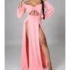 Sexy Off Shoulder Chest Wrap Hollow Thigh Split Maxi-dress 210810108 -OTIS Clothing Shop 210810108 2