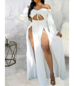 Sexy Off Shoulder Chest Wrap Hollow Thigh Split Maxi-dress 210810108 16 Sexy Off Shoulder Chest Wrap Hollow Thigh Split Maxi-dress 210810108 -OTIS Clothing Shop 210810108 3