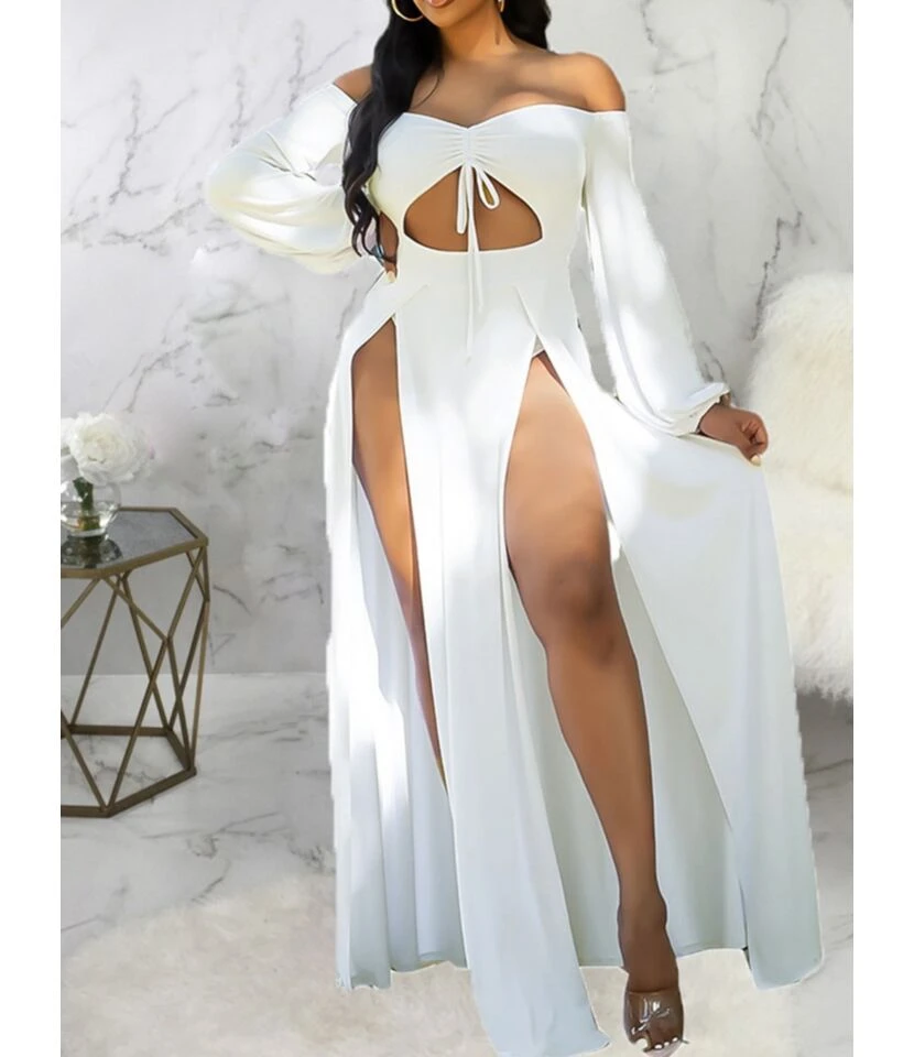 Sexy Off Shoulder Chest Wrap Hollow Thigh Split Maxi-dress 210810108 6 Sexy Off Shoulder Chest Wrap Hollow Thigh Split Maxi-dress 210810108 - Image 4