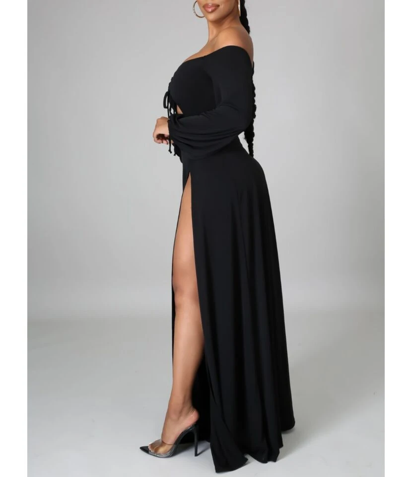 Sexy Off Shoulder Chest Wrap Hollow Thigh Split Maxi-dress 210810108 10 Sexy Off Shoulder Chest Wrap Hollow Thigh Split Maxi-dress 210810108 - Image 8