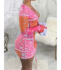 Deep V-neck Flare Cuff Sexy Bodycon Strappy Dress 210810163 -OTIS Clothing Shop 210810163 2