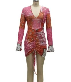 Deep V-neck Flare Cuff Sexy Bodycon Strappy Dress 210810163 -OTIS Clothing Shop 210810163 4