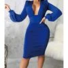 Midi Dress Bodycon Solid Low Cut 210810946 -OTIS Clothing Shop 210810946 2