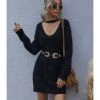 Low Cut Loose Sweater Short Dress 210812797 -OTIS Clothing Shop 210812797 1