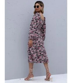 Square Neck Floral Printed High Waist Dress Wholesale Clothing 210820853 -OTIS Clothing Shop 210820853 3