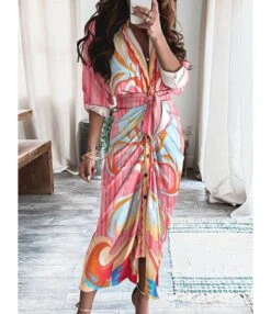 Floral Printed Long Sleeve Lapel Collar Dress 210824308 -OTIS Clothing Shop 210824308 010