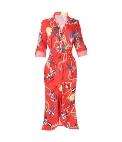 Floral Printed Long Sleeve Lapel Collar Dress 210824308 -OTIS Clothing Shop 210824308 10