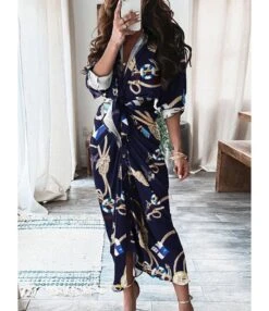 Floral Printed Long Sleeve Lapel Collar Dress 210824308 -OTIS Clothing Shop 210824308 3