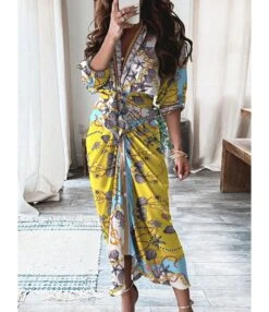 Floral Printed Long Sleeve Lapel Collar Dress 210824308 -OTIS Clothing Shop 210824308 7