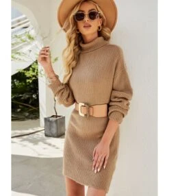 Turtleneck Solid Knitting Sweater Short Dress Without Belt 210826930 -OTIS Clothing Shop 210826930 3