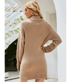 Turtleneck Solid Knitting Sweater Short Dress Without Belt 210826930 -OTIS Clothing Shop 210826930 4