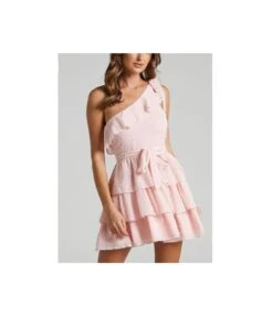 Solid Color Slanted Shoulder Lace-Up Flocking Smocked Cake Mini Dress Sexy Wholesale Dresses Chiffon SD531344 -OTIS Clothing Shop 21234d59 88d7 4c38 a179 822ea526fc9b 63f14120d7ae99a87218fea76c3f8271