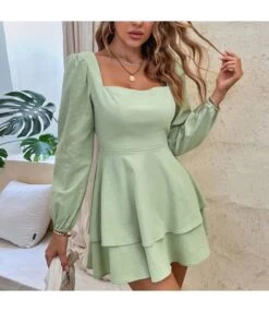 Sexy Backless Square Neck Long Sleeve Ruffle Mini Dress Wholesale Dresses SDN539566