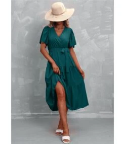 Solid Color V-Neck Short Sleeve Mid-Length Smocked Dress Casual Wholesale Dresses SDN533393 -OTIS Clothing Shop 233898b9 a51b 417e bcec b97adc69b476 4eb914f595117df048d14fd8150e55f1