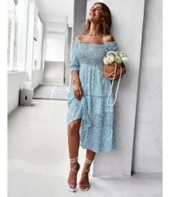 Sexy Off Shoulder Floral Midi Swing Dress High Waist Petal Sleeve Slim Vacation Wholesale Dresses SDN560630 -OTIS Clothing Shop 23a4b9dd be78 4374 b178 e95ddd1cd5e9 a4085cc2be5fa69df4ee13c27bd59a5c
