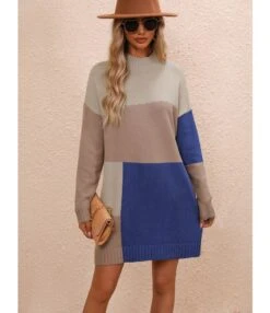 Elegant Colour Blocked Round Neck Knitted Long Dress Wholesale Dresses N5923082600022 -OTIS Clothing Shop 23d642c324354b3d8511b07400aea1ce 4