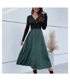 Fashion Button Dot Print Casual Mid-Length Swing Dress Wholesale Dresses SDN538598