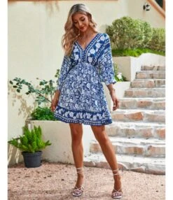 Fashion Print V Neck Swing Dress Casual Loose Backless Lace-Up Short Sleeve Wholesale Dresses -OTIS Clothing Shop 28609bda de44 4d6b ae3e e1ed237a5a51 8f6e6de40525145f05c0d4c2af00aab4