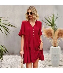 Short Sleeve Casual Solid Color Loose Swing Ruffled Dress Wholesale Dresses SDN539518 -OTIS Clothing Shop 298f5c2d b94d 4684 be1a 8373b4a5e865 393b1d05fe1f0ea9186db37ad98ea4c1
