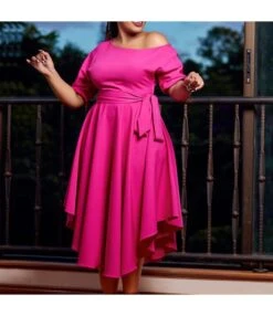 Off-Shoulder Solid Color Short-Sleeved Irregular Dress Wholesale Dresses N4623050300070 -OTIS Clothing Shop 29d52bc08e2a44e1a738afff00ada436 6