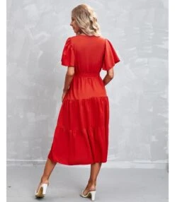 Solid Color V-Neck Short Sleeve Mid-Length Smocked Dress Casual Wholesale Dresses SDN533393 -OTIS Clothing Shop 2a701731 7ce0 4a0d b391 e1340fe14400 9cc422ee64693bd4d87ecc6e9ed4d334