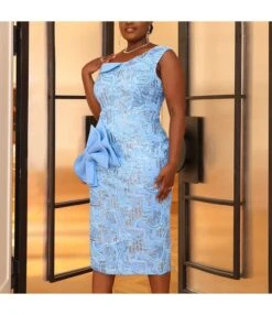 Casual Sequin One-Shoulder Diagonal Collar Large Bow Dress Wholesale Dresses V5923050600012