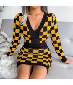 Sexy Knitted Dress Women V-Neck Plaid Printing SD162181 -OTIS Clothing Shop 2e7ac712 c8f8 47a0 a737 ec16381eb04d FED29B4A08AC99F0C108B40BDA8A0244