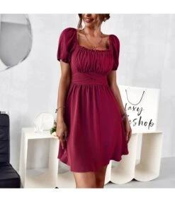 Solid Color Ruffled Square Neck Puff Sleeve Cutout Back Bowknot Swing Dress Casual Wholesale Dresses SDN533153 -OTIS Clothing Shop 2feed677 5a64 44c3 9264 6cf467ad78b6 dbdf8f14b8bbe8540d3fad2a1467586a