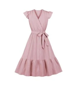 Solid Color Casual Tie-Up Waist Jacquard Vintage Swing Dress Wholesale Dresses SDN535503