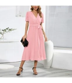 Temperament V-Neck Puff Sleeves Pleated Slim Solid Color Commuter Midi Dress Wholesale Dresses SDV464027 -OTIS Clothing Shop 333e74c1 09d4 40e4 a986 09eeef204222 828598800e5aecfd4ae29d200833cf2a