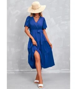 Solid Color V-Neck Short Sleeve Mid-Length Smocked Dress Casual Wholesale Dresses SDN533393 -OTIS Clothing Shop 352723b8 e93a 4dcf 8a17 dea38de25ed5 e862e2f0d3508e008c87312bad427971