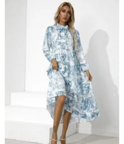 Printed Half Collar Bowknot Lantern Sleeve Loose Ruffled Midi Dress Casual Wholesale Dresses SDN533161 -OTIS Clothing Shop 35f3682d ecf1 454f 96ca e41b885ece53 88ad33c581c50230d944faff579e41a8