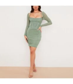 Solid Low Cut Pleated Mini Dress SD080270