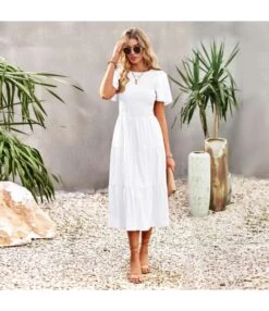 Solid Color Puff Sleeve Slimming Round Neck Smocked Dress Wholesale Dresses SDN539513 -OTIS Clothing Shop 37bc8762 fce6 4f34 a643 483de6102eaf 79ccd3fcb72039cb67d94da4592d19c8
