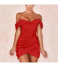 Sexy Off-Shoulder Sheath Pleated Fishbone Bodycon Mini Dress Wholesale Dresses SDN561262