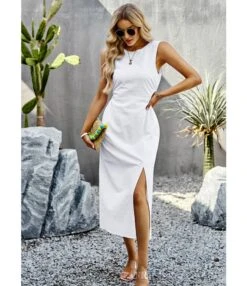 Solid Color Summer Hollow Waist Long Sleeveless Mid-Length Tank Dress Wholesale Dresses N5323031600405 -OTIS Clothing Shop 3a5f674129bb41b9a795afcf00ebaee1