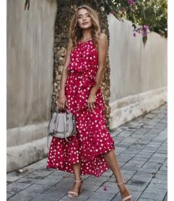 Polka Dot Print Halterneck Sleeveless Irregular Hem Tie-Up Swing Ruffle Dress Resort Casual Wholesale Dresses SDN532979 -OTIS Clothing Shop 3b578deb 11e0 4bb4 92b2 0909941c08b7 6e3a164b32383636fb80f55677ff0f19