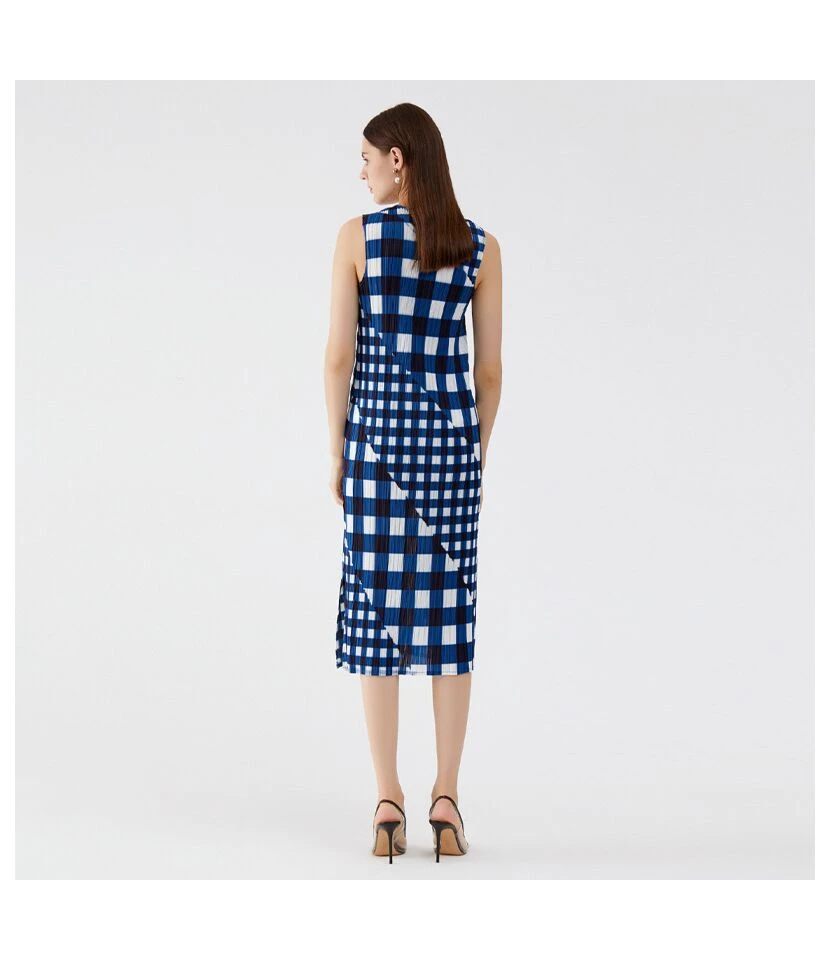 Gingham O-Neck Sleeveless Patchwork Slim Slit Midi Dress SD080410 7 Gingham O-Neck Sleeveless Patchwork Slim Slit Midi Dress SD080410 - Image 5