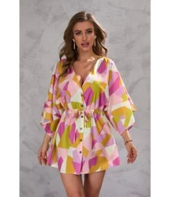 Geometric Print Deep-V Half Flare Sleeve Lace-Up Drawstring Mini Dress Resort Wholesale Dresses SDN533159 -OTIS Clothing Shop 3e51b203 4996 4065 b51c 309581c2d2ee 932814090a118c1a6cbcce097b7fe7d8