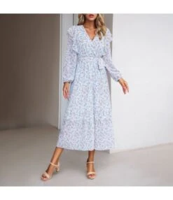 Floral Wood Ear Side Slim V-Neck Long-Sleeved Dress Wholesale Dresses N4623071700084 -OTIS Clothing Shop 4862f3e5aeb9459b9d74b045011c5d23 4